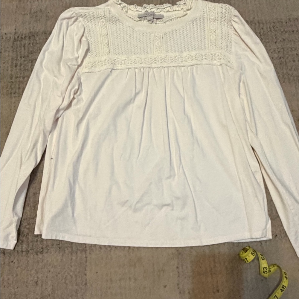 LOFT‎ White Lace Knit Long Sleeve Top Size L Romantic Boho